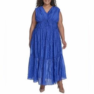 NWT DKNY Royal Blue Tiered Maxi Dress Plus 20W Sleeveless V-Neck Resort Cruise